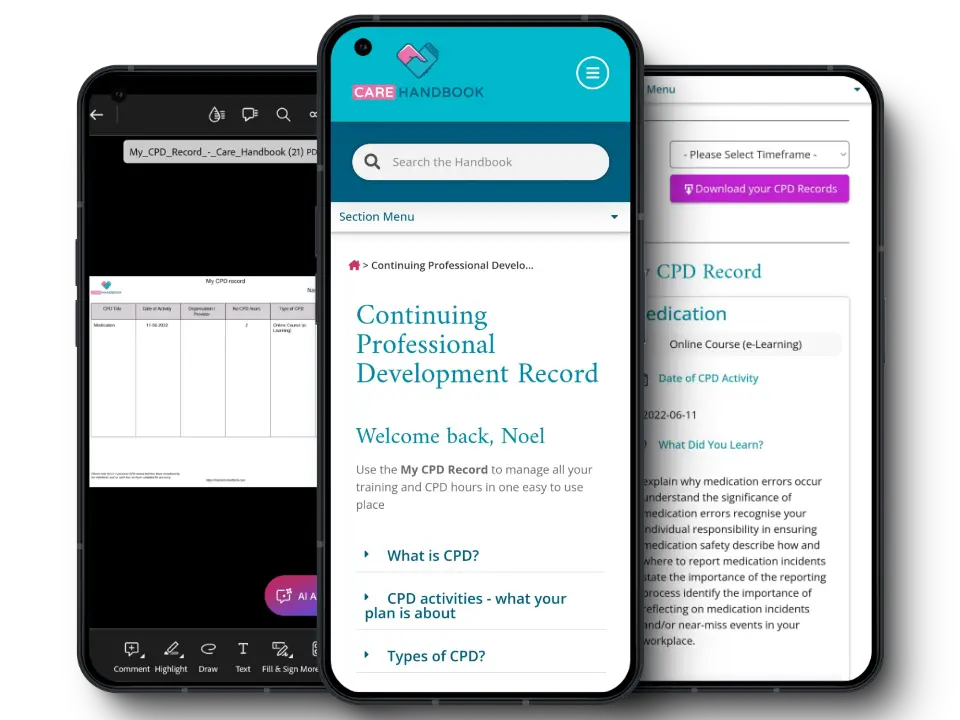 Social Care App - The Care Handbook - CPD Records